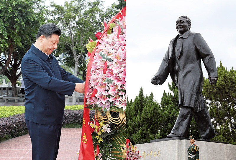 2020年10月14日，習(xí)近平總書(shū)記向深圳蓮花山公園鄧小平同志銅像敬獻(xiàn)花籃。